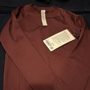 Ribbed Long Sleeve Top in Brown